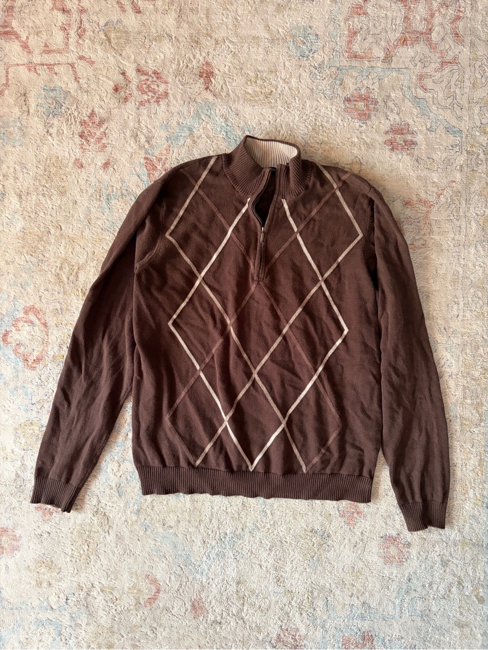Van Heusen Brown Argyle Half-Zip Sweater